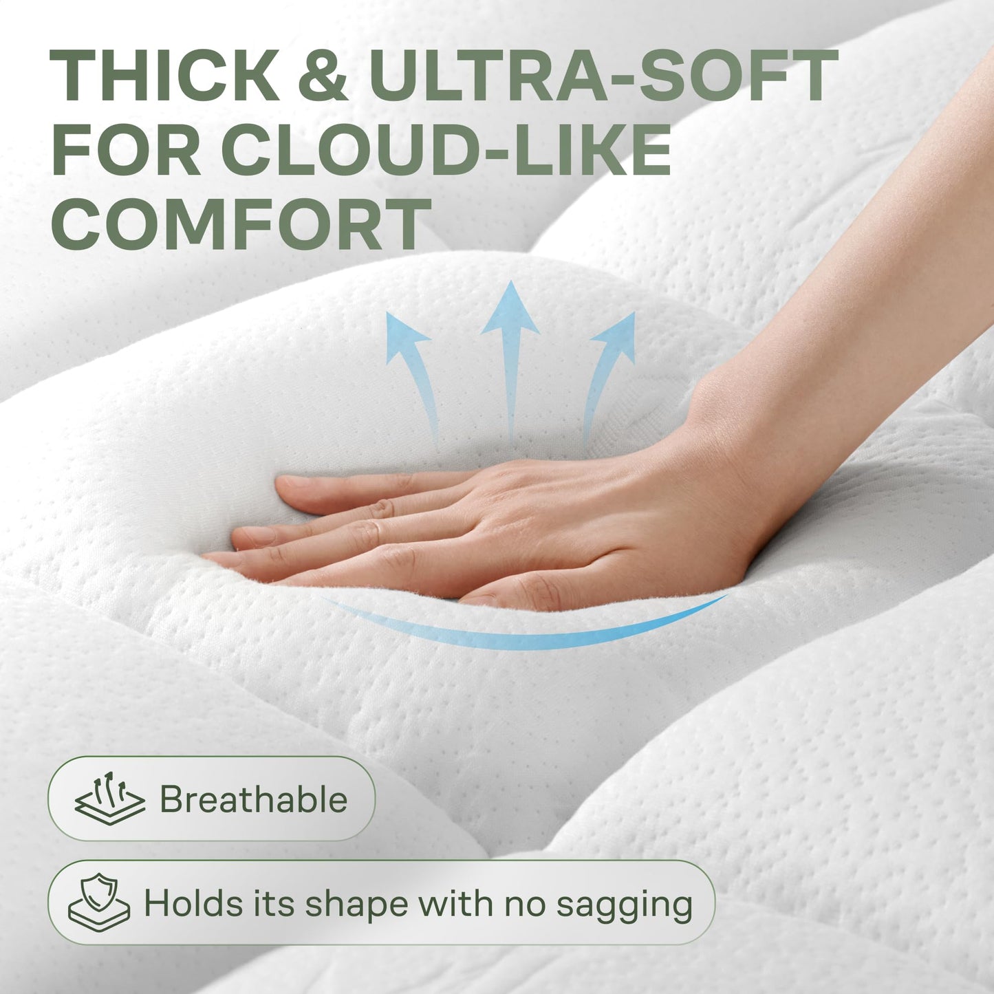 Extra-Thick Twin Size Mattress Topper - Ultra Plush & Soft Viscose Derived from Bamboo Mattress Pad, Naturally Cooling & Perfect for Full Body Support, Snow White