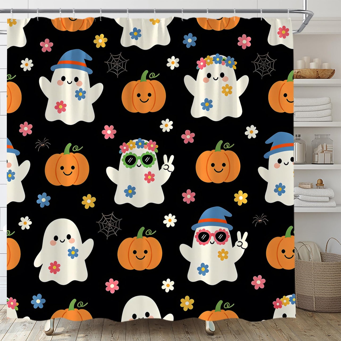UEAUUN Halloween Ghost Shower Curtain, 72''Wx72''L