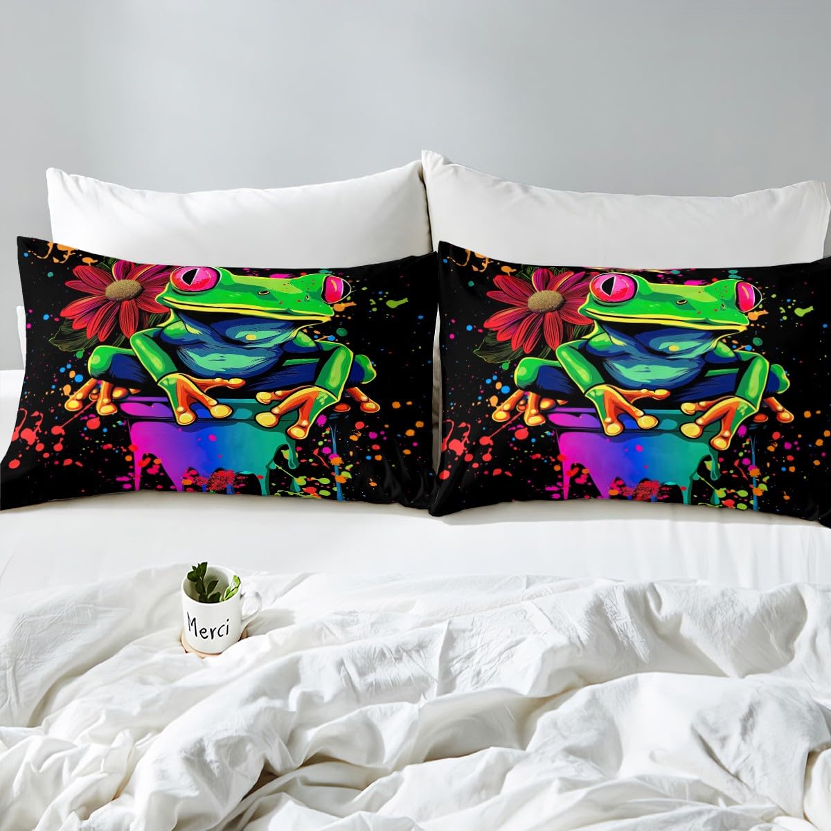 Erosebridal Tie Dye Frog Bedding Full Size,Rainbow Graffiti Style Sheet Set for Kids Boys Girls Teens,Rose Flower Cartoon Animal Bed Sheets,Microfiber Floral Decor Bed Sheet Soft with Deep Pocket