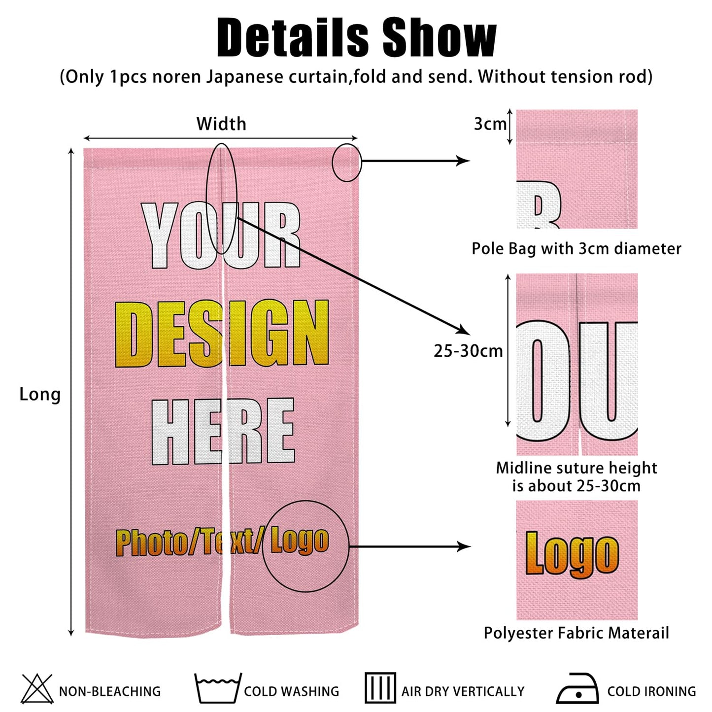 Leowefowa Custom Noren Japanese Style Doorway Curtain Personalized Image Text Room Dividers Japanese Noren Door Way Curtains for Home Kitchen Restaurant Bistro Terraces Partition Shading, 34"x 60"