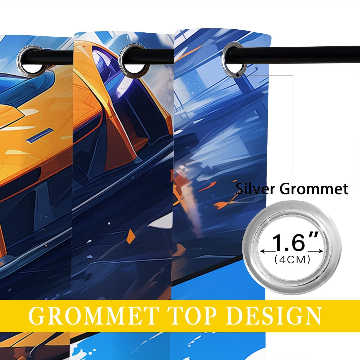 18TH CROZY Race Car Blackout Curtains for Girls Boy Home Decor, Racing Sports Speed Racing Game Grommet Thermal Insulated Drapes Darkening Window Curtain for Bedroom Living Room, 42 x 45 Inch