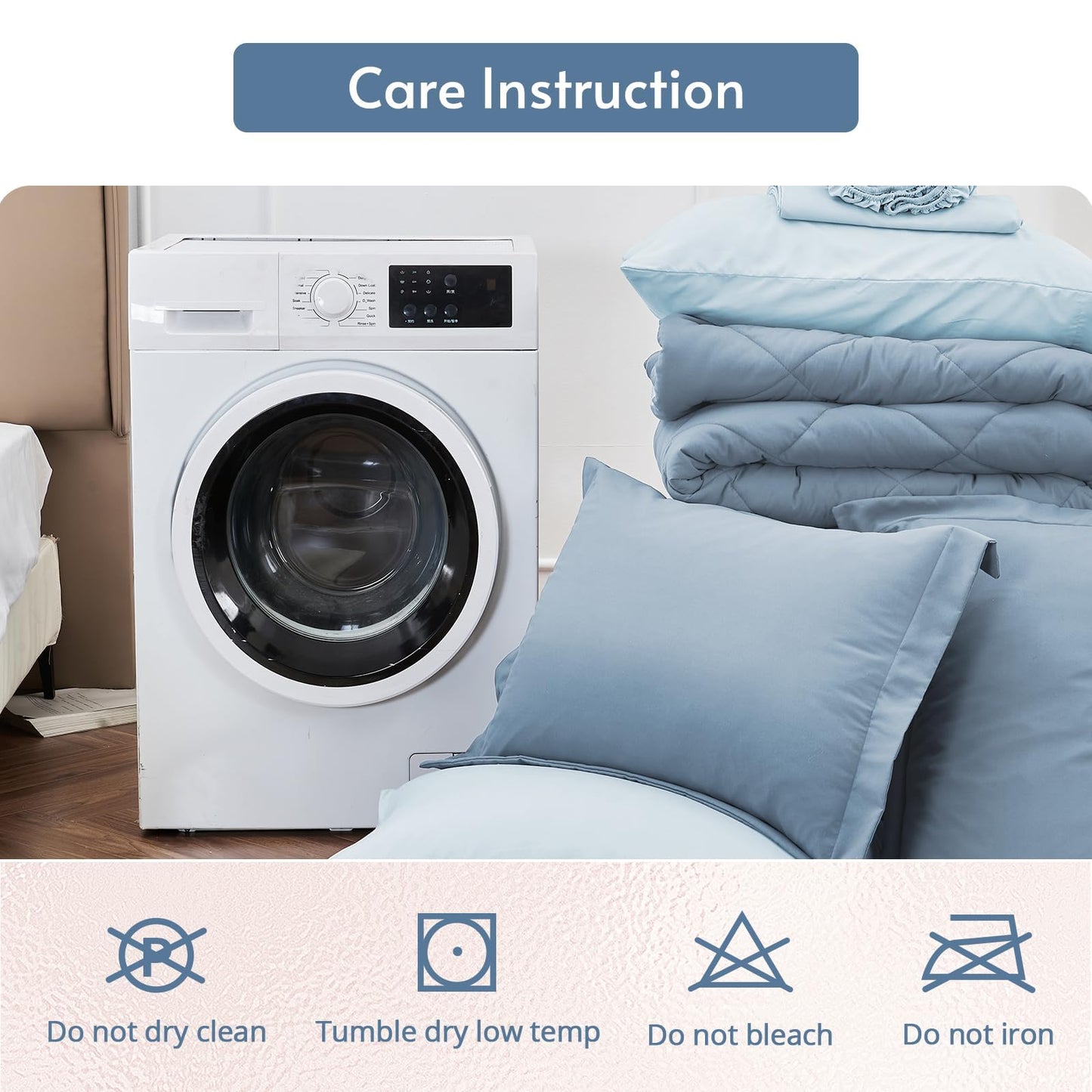 MUXHOMO 7 Pieces California King Comforter Set, Reversible Bed in a Bag Cal King Size, All Season Bedding Set with Comforter, Flat Sheet, Fitted Sheet, Pillowcases & Shams, Mineral Blue & Light Blue
