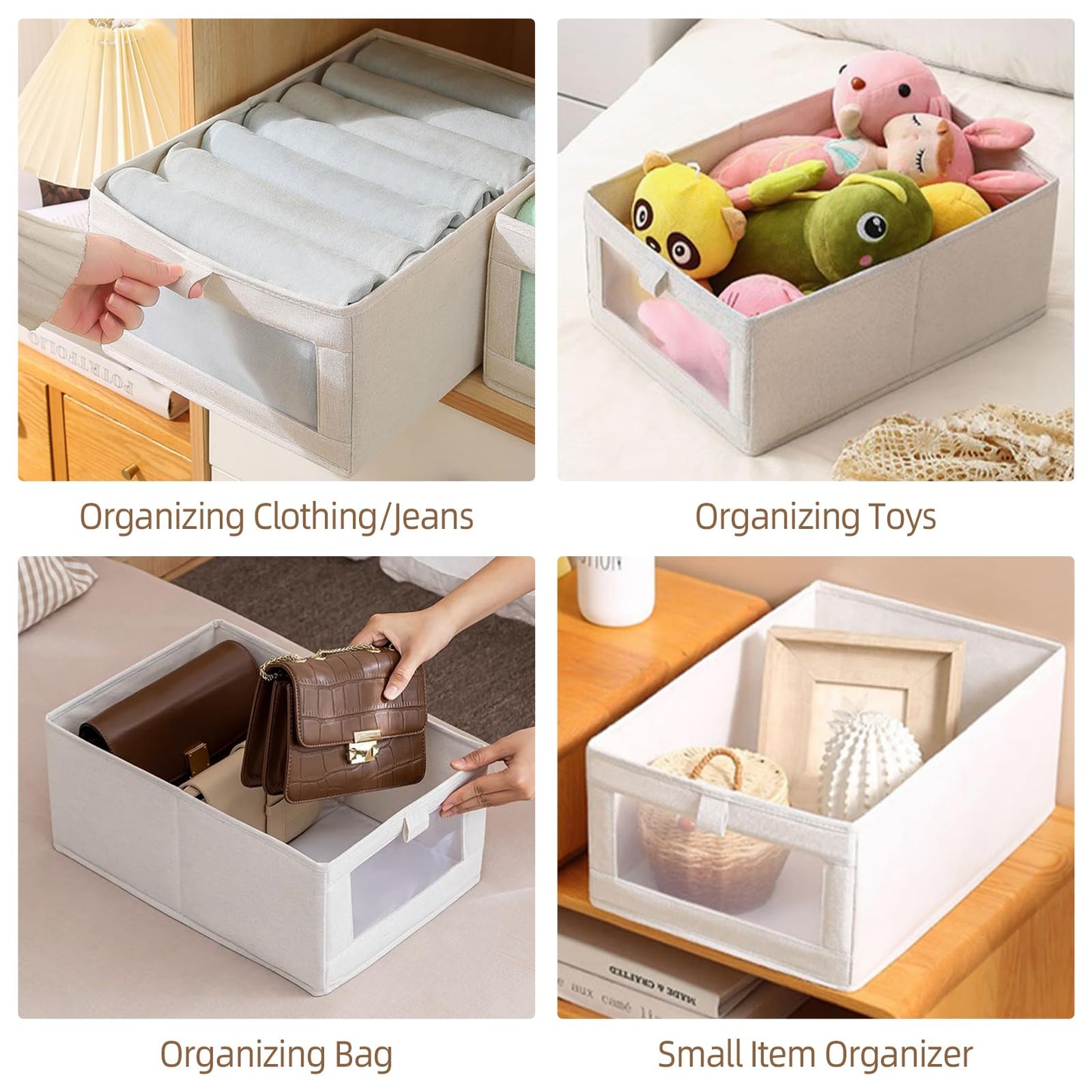 Pradnel Linen Closet Organizers And Storage, 4 Pack Storage Bins Baskets for Organization Foldable Organizer with Clear Window Organizing Clothing, Jeans, Shelves