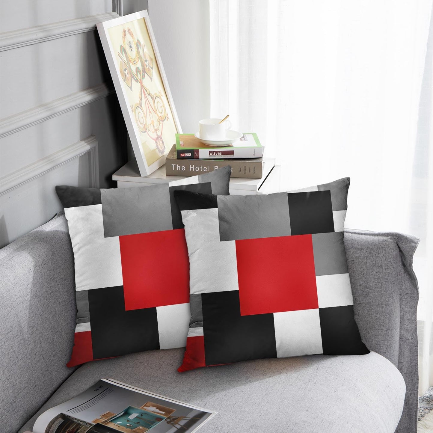 Emvency Set of 2 Red Black and Grey Throw Pillow Covers Geometric Modern Abstract Painting Decorative Pillow Cases Home Decor Standard Square 18x18 Inches Pillowcases