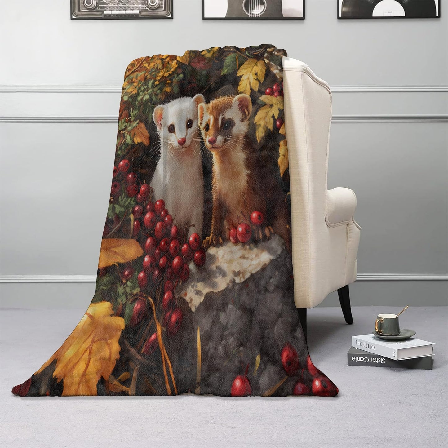 Kibue Adorable Weasel Blanket - Soft & Cozy Warm Flannel Throw - Lightweight Plush Blankets for Travel, Sofa, Bedroom, Office - Gifts for Women Adults Kids - for All Seasons 50"×40"