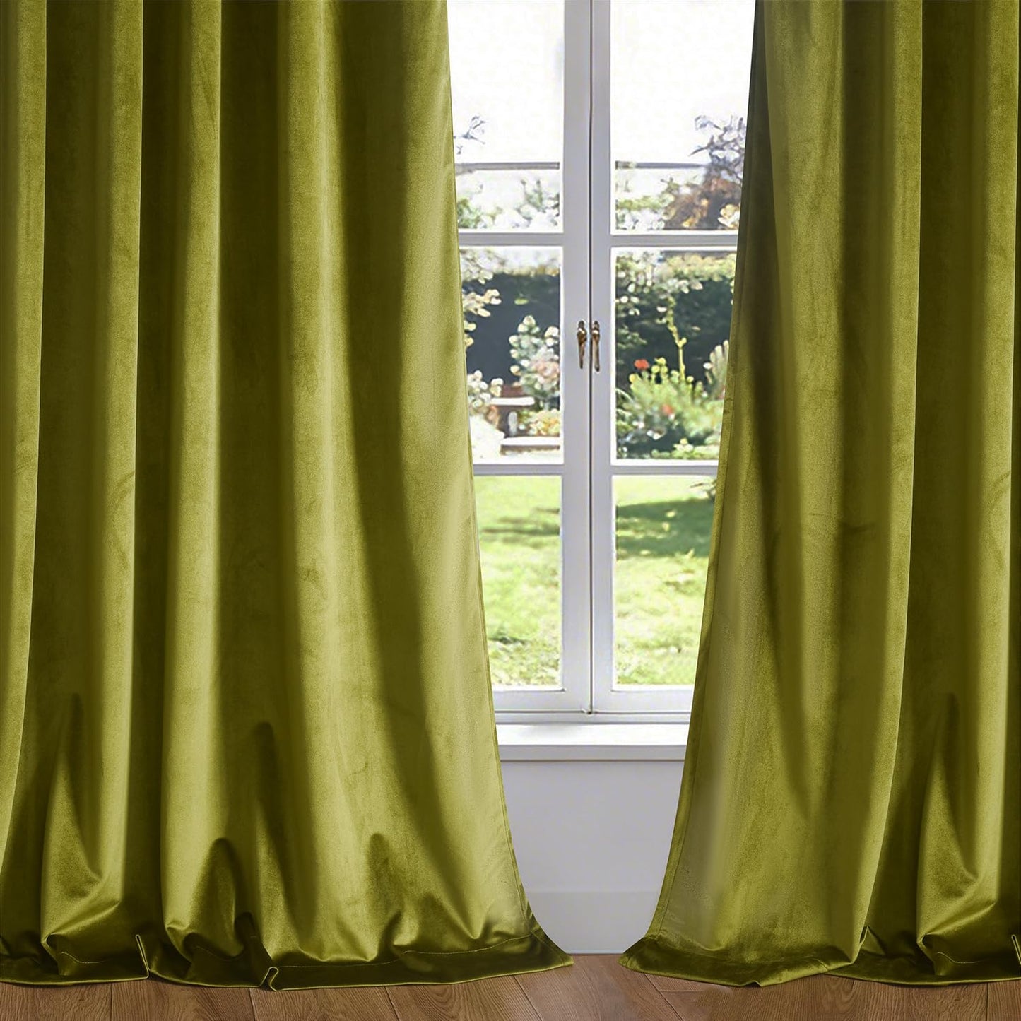 Roslynwood Olive Green Velvet Curtain 84 inch Long - Curtains Block Light Thermal Insulated Rod Pocket Window Drapes Set for Bedroom/Living Room, Olive Green, W52 x L84 inch, 2 Panels