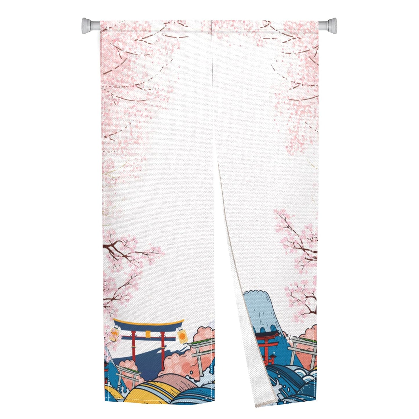 Leowefowa Japanese Doorway Curtain Noren Artistic Painting Door Tapestry Sakura Mount Fuji Pattern Window Treatment Panels for Hanging Room Divider Kitchen Door Curtains Home Decor, 33.5"x 70.9"