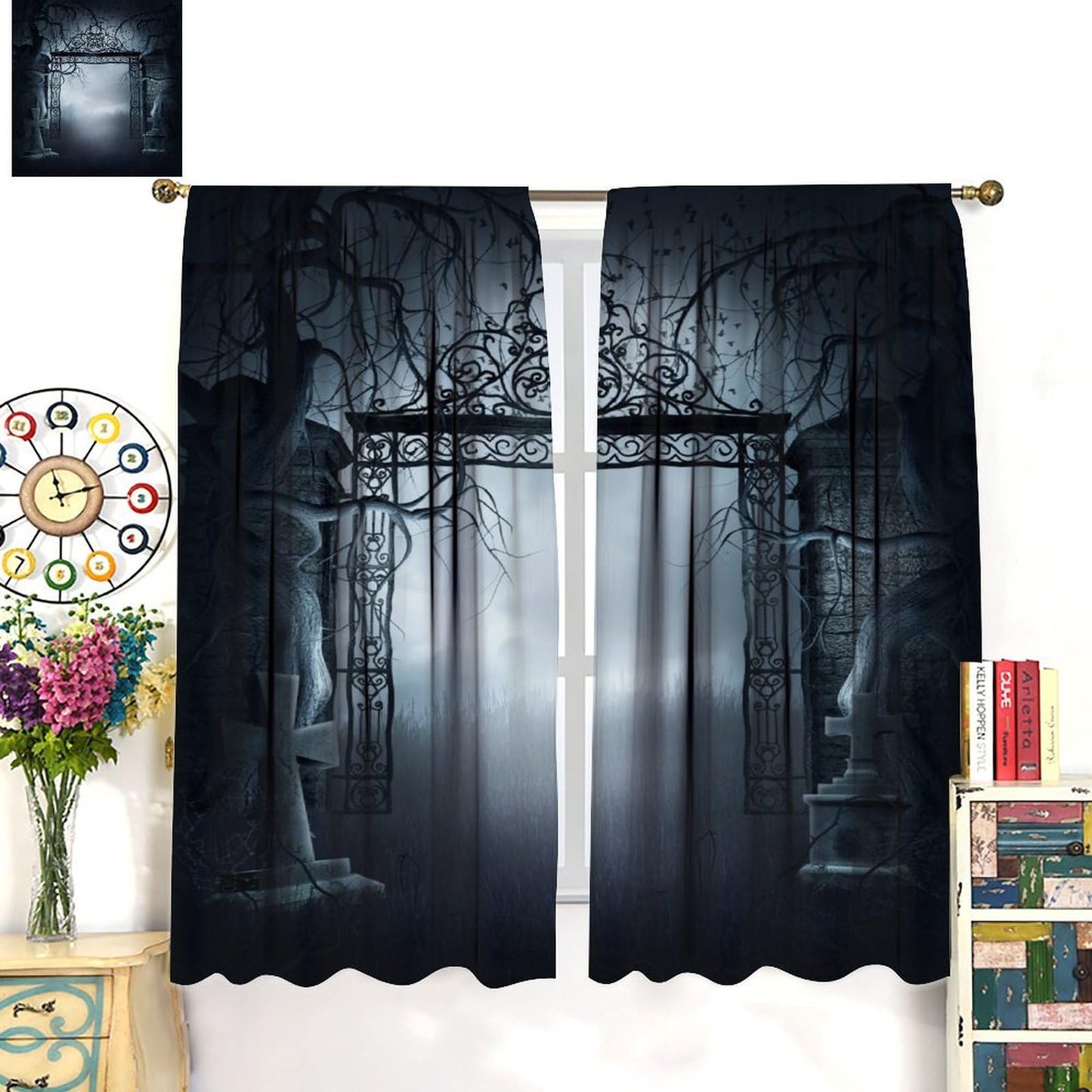 TFOSO Gothic Curtain, Misty Night View Horror Home Decor Bedroom Living Room Rod Pocket Window Treatment 2 Panel Set Total Size 42" W X 45" L Inch