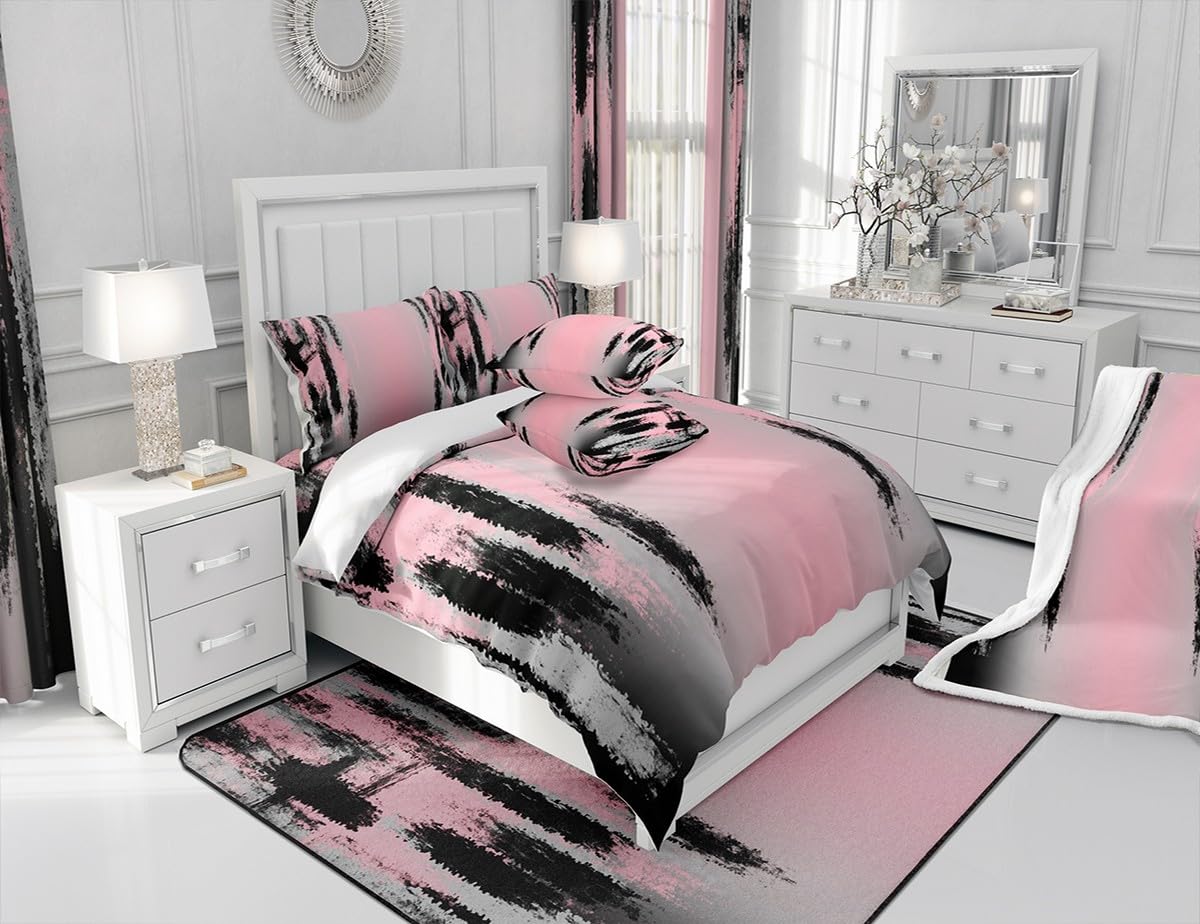jejeloiu Kids Pink and Black Curtains for Bedroom Living Room (2 Panels, 42 x 84 Inch) Abstract Messy Rust Darkening Drapes Modern Art Blackout Curtains Gradient Stryle Window Treatments