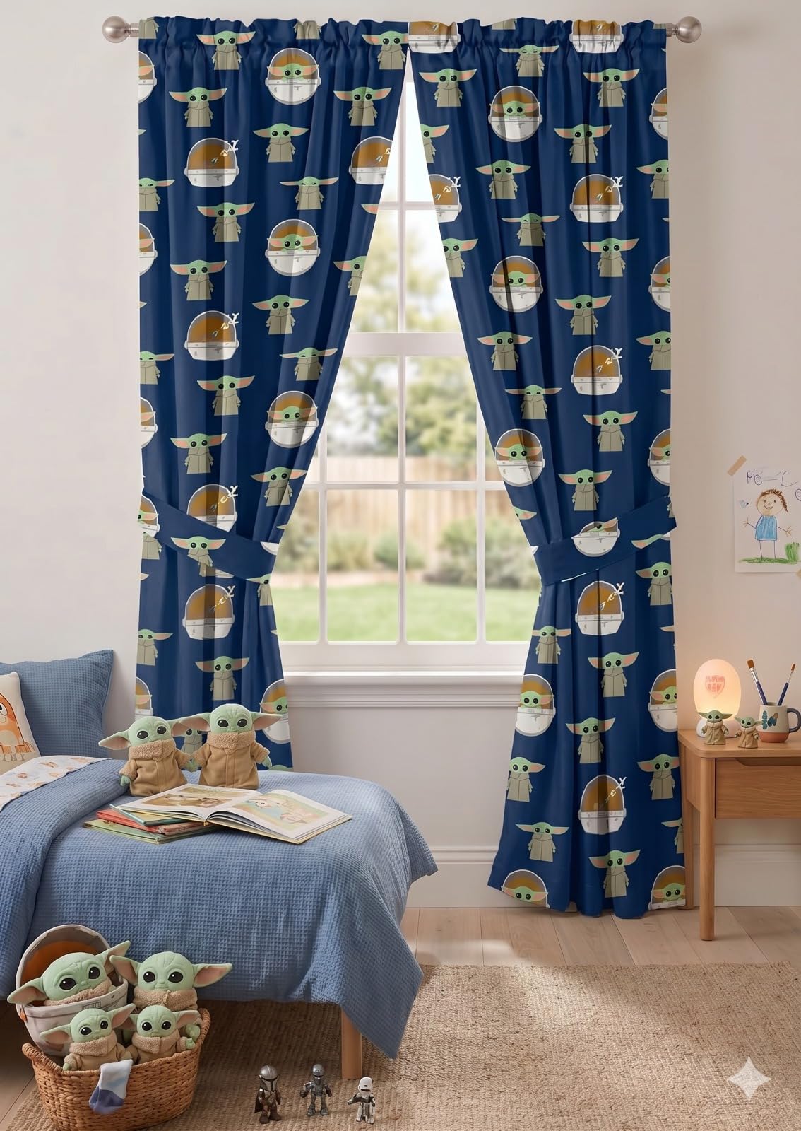 Star Wars The Mandalorian Grogu Window Curtain Panels 42 x 63 Inches, Kids Bedroom Drapes, Polyester Rod Pocket Curtains, Set of 2
