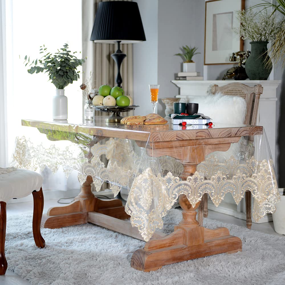 SUTAVIA Clear Vinyl lace Tablecloth 100% Waterproof Oil Proof Spill Proof PVC Table Cloth Transparent Table Protector Heavy Plastic Table Cover for Home
