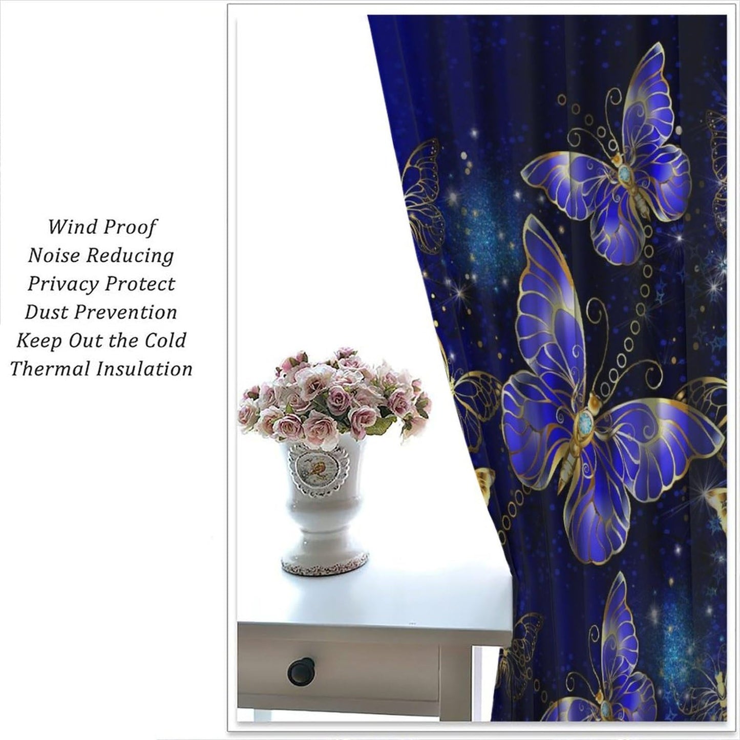 Yearn Jear Golden Butterfly Curtains,Modern Abstract Style DecorWindow Door Curtains for Kids Girls Bedroom Living Room Home Decor W42xL45in Decor