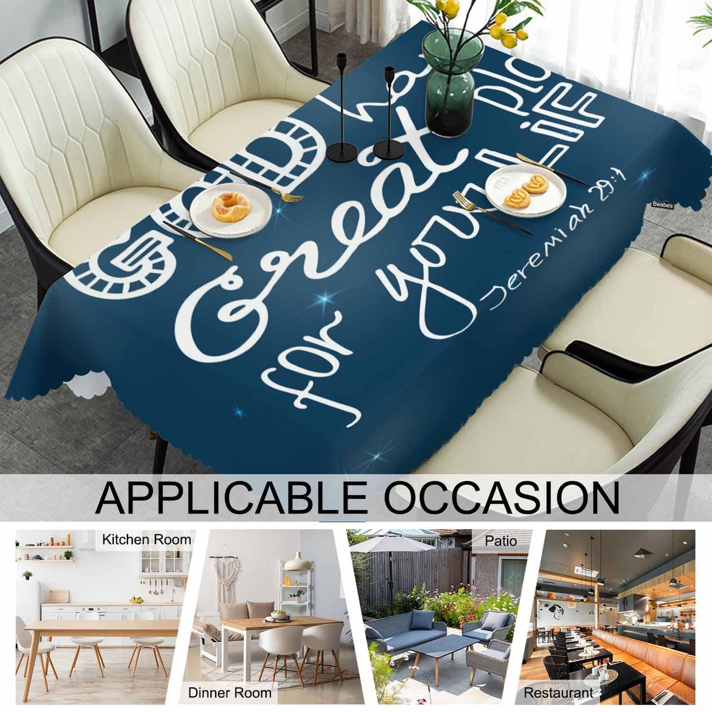 Beabes Holy Bible Tablecloth for Rectangle Tables Christian Quote Galaxy Picnic Table Cover Dinner Kitchen Table Cloth Camping Tablecloths 52"X70" God Has A Great Plan for Your Life