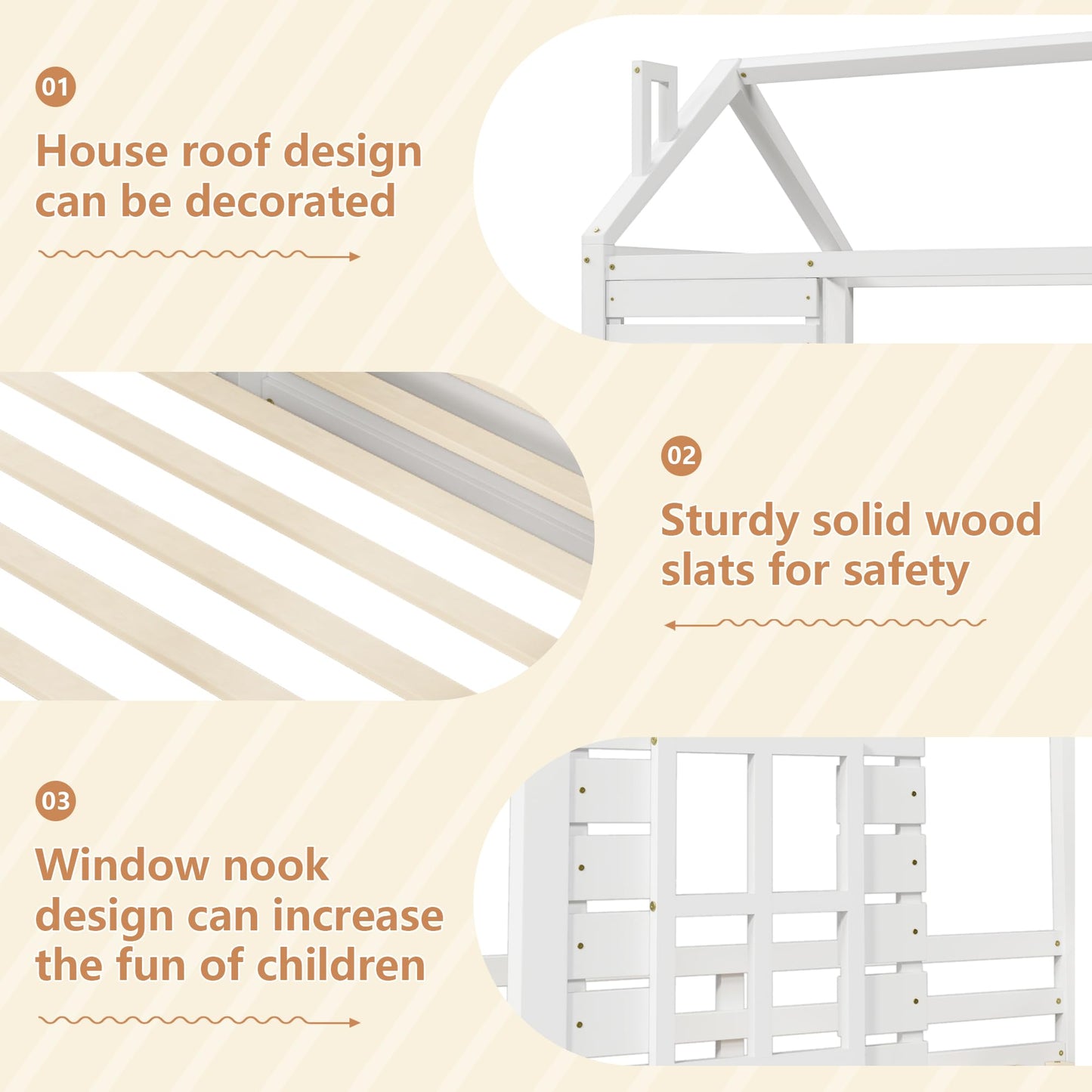 HUMEHA Full Size House Bed for Kids with 2 Storage Drawers, Full Playhouse Bed Frame with Roof and Window, Kids Full Size Bed Frames with Slats, Modern Wooden Montessori Bed for Bedroom, Full-White