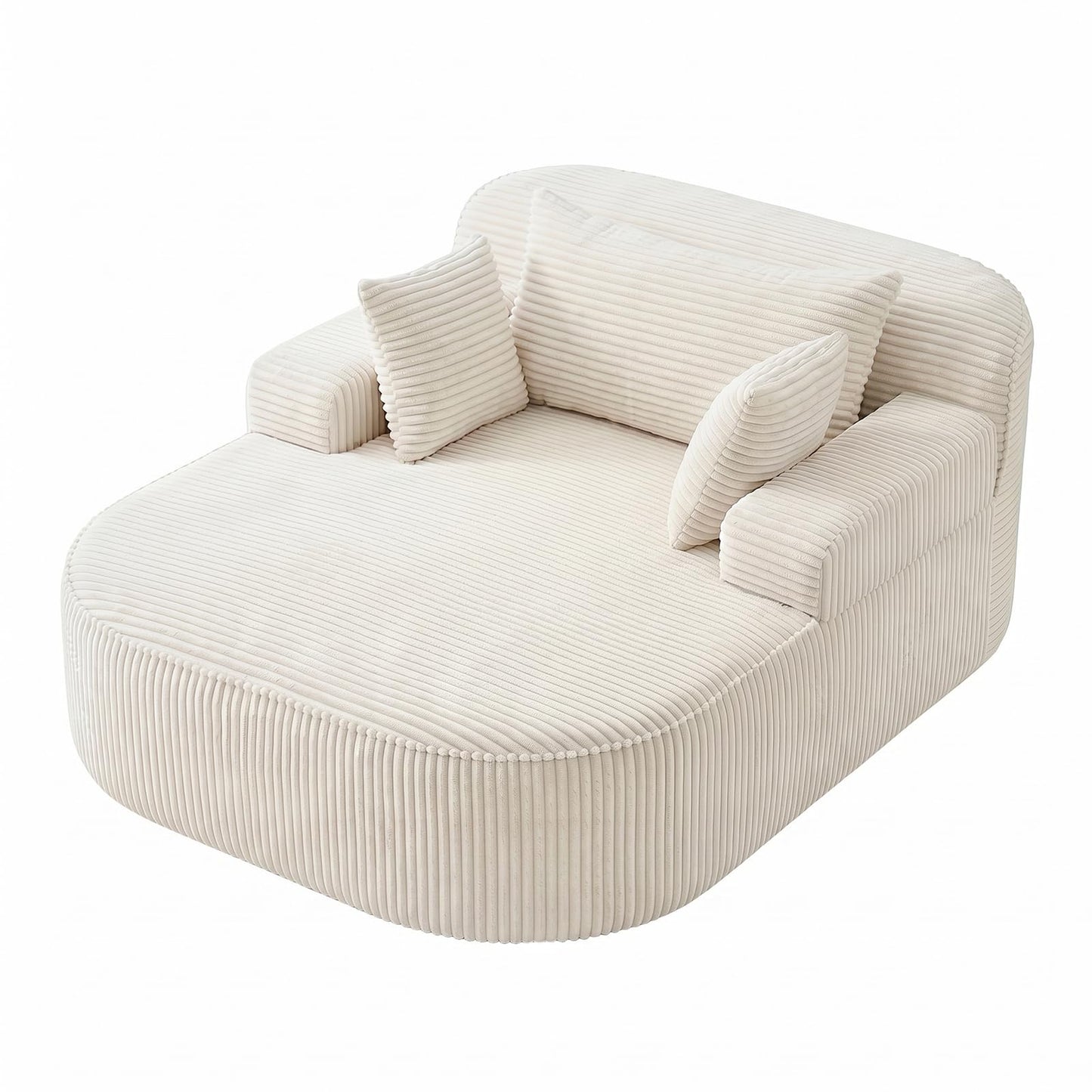 RJFFDDGZ Boneless Chaise Lounge Chair Indoor, Oversized Corduroy Foam Lounger with 3 Pillows, White