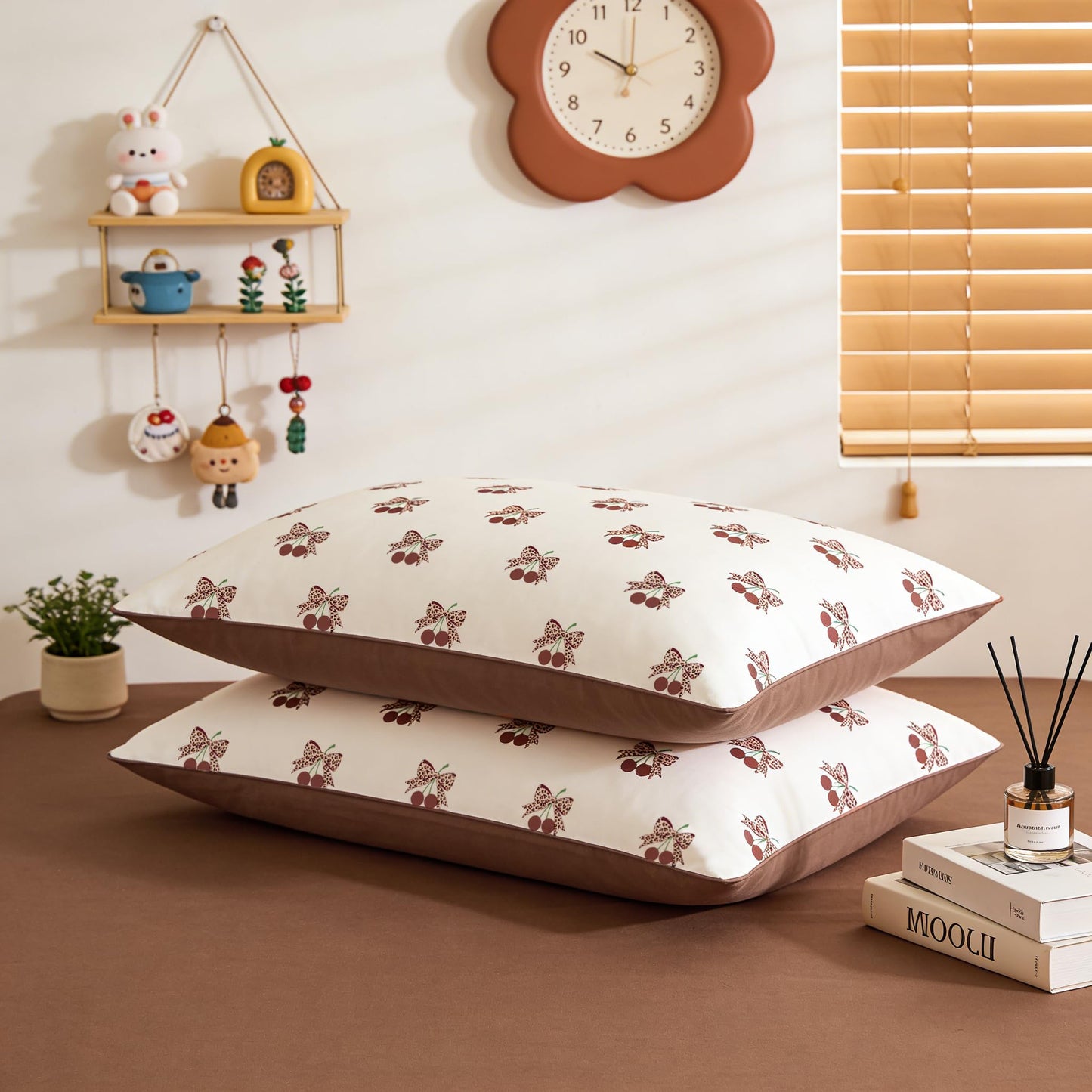 Sedefen Brown Leopard Duvet Cover Set Queen Size, 3 Pcs Cherry Bow Print Bedding Set with 2 Pillowcases, Cheetah Pattern Soft Breathable Microfiber Duvet Cover Set for All Season Decor