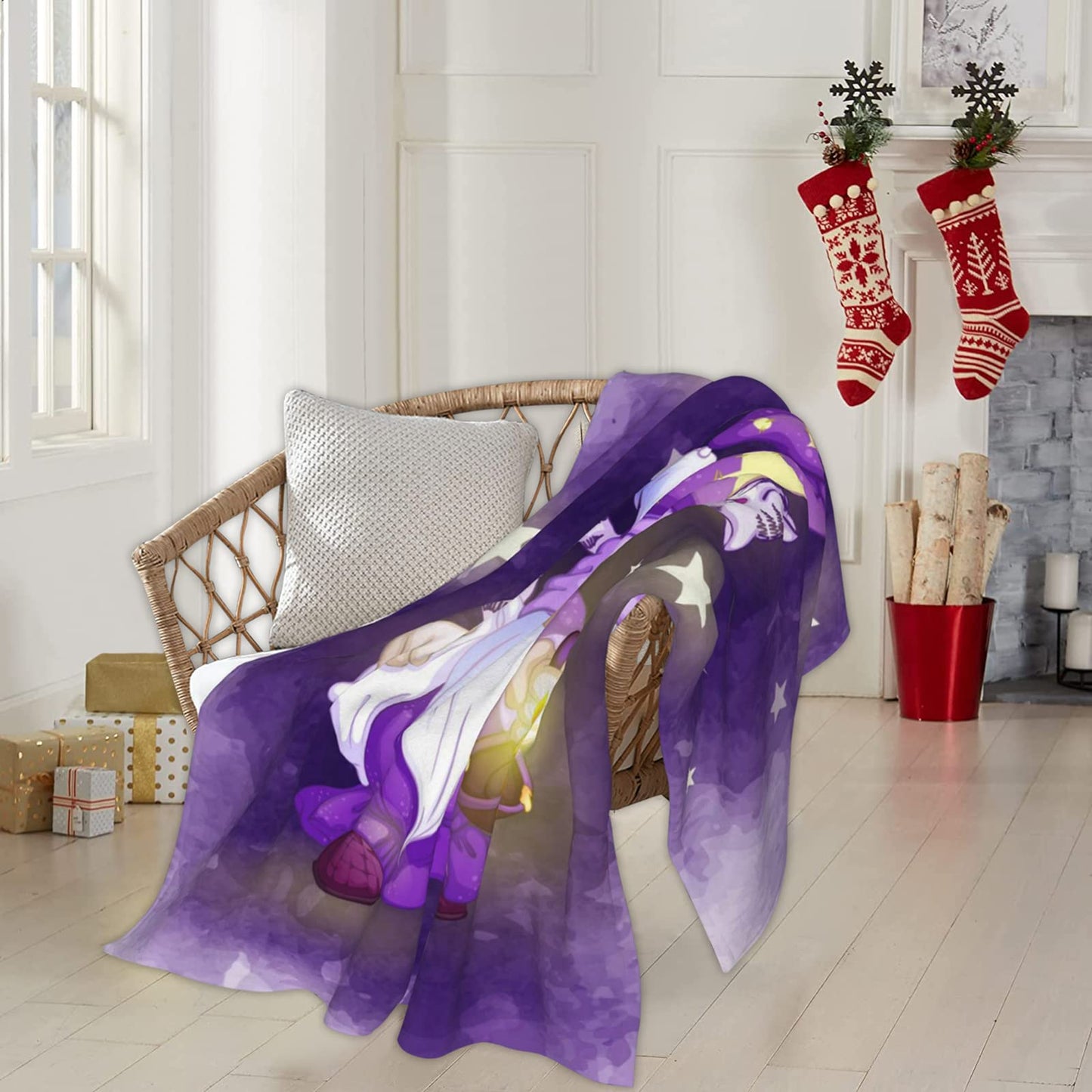 JOOCAR Flannel Bed Blanket Cartoon Sleepy Gnome Purple Cozy&Soft Plush Blankets for Bed Couch Living Room Sofa Chair, 60x80 Inch