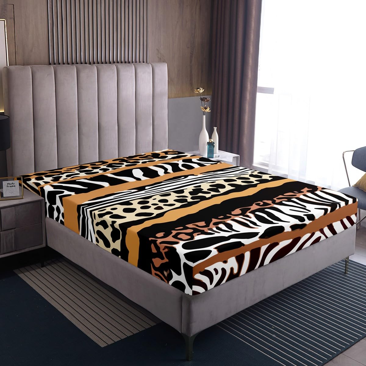 jejeloiu Leopard Fitted Sheet Twin Size for Kids Boys Girls Black Zebra Bed Sheets Set 16" Deep Pocket Soft Microfiber Cheetah Zebra Stripes Bedding with 1 Pillowcase Safari Fur Print Room Decor