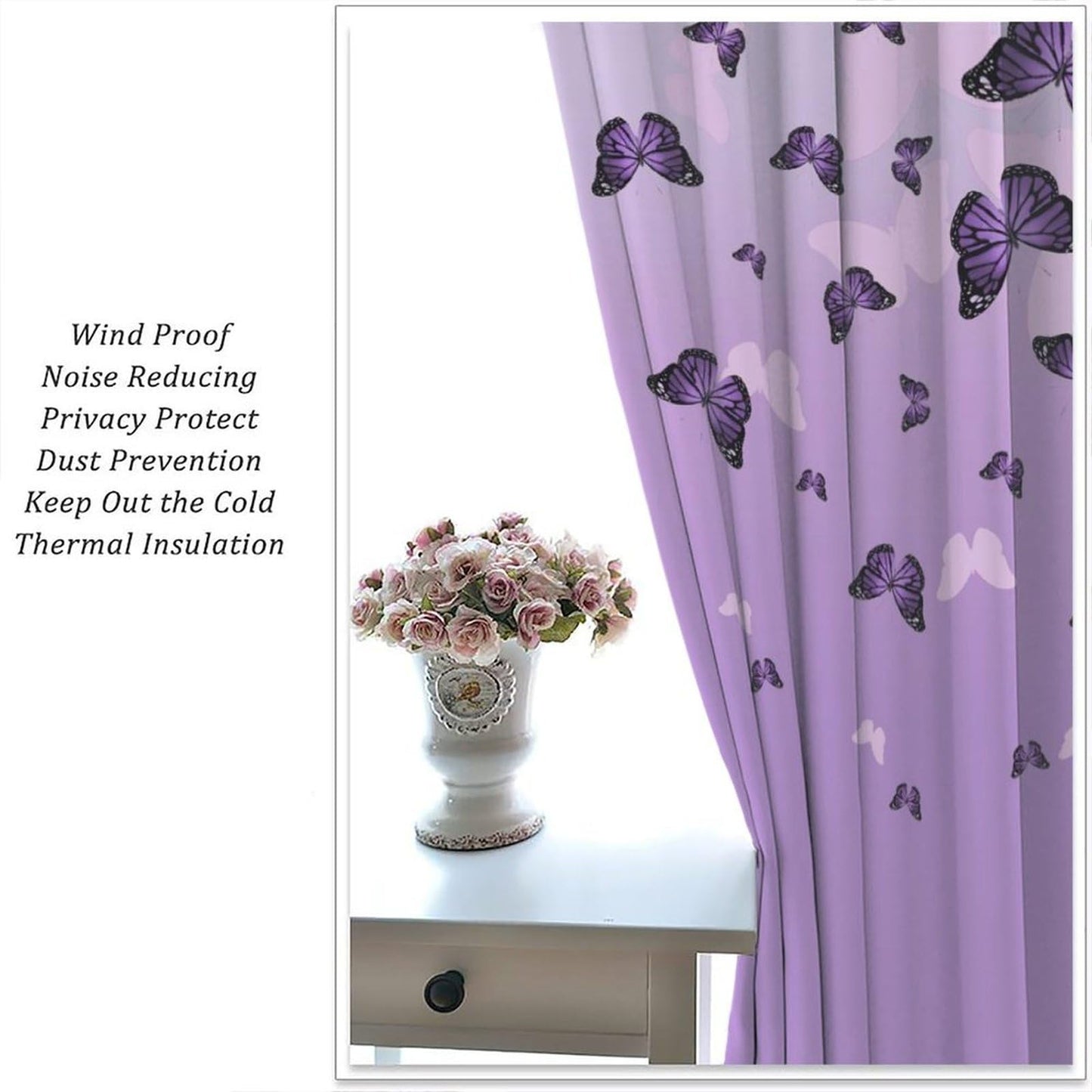 JESTRONRY Purple Butterfly Curtains,Romantic Fantasy Butterflies Print Window Drapes for Living Room Bedroom Kitchen Bathroom Home Decor 42" W X 45" L (Decor)