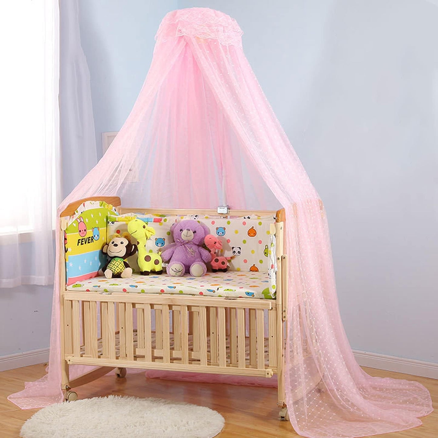 Cdycam Baby Infant Toddler Bed Dome Cots Mosquito Netting Hanging Bed Net Mosquito Bar Frame Palace-Style Crib Bedding Set (Pink Mosquito Netting Only, Without Stand)
