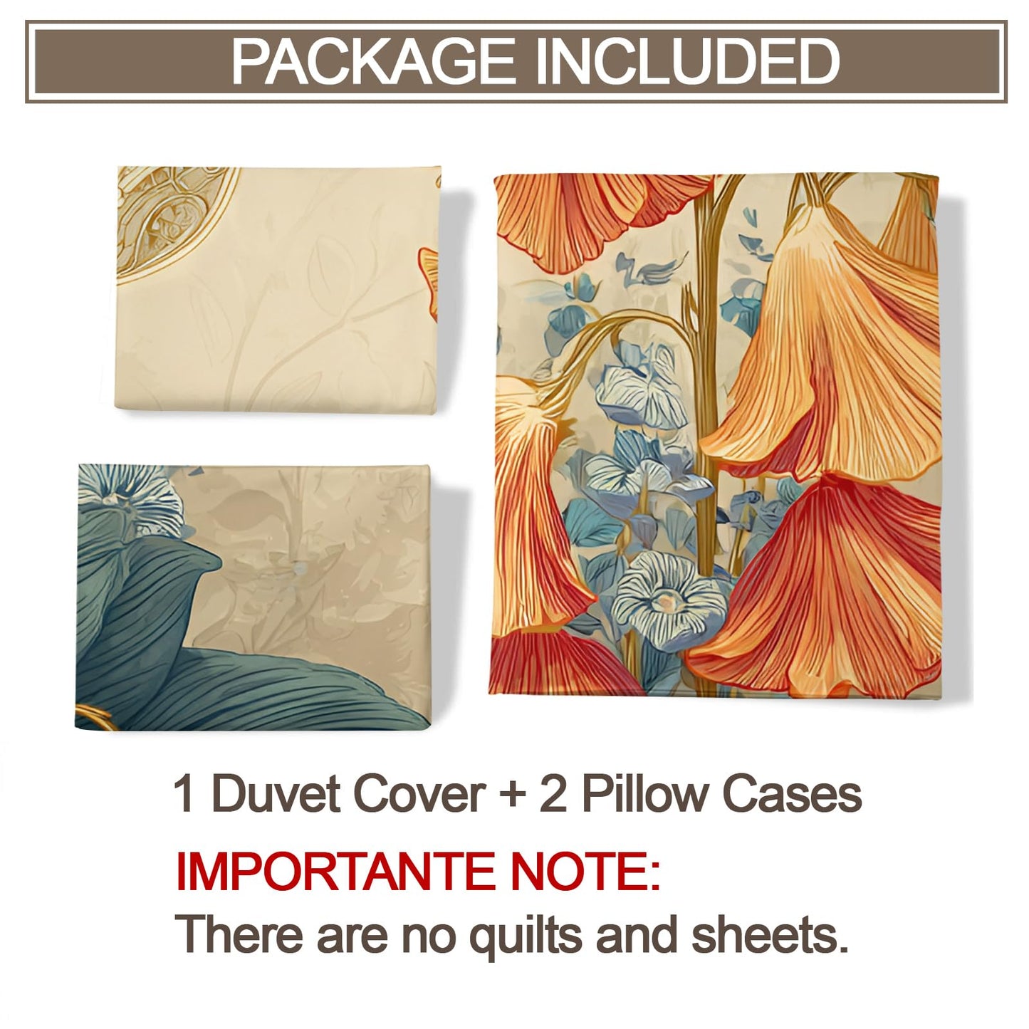 ZAMODE Floral Duvet Cover 120" x 98", Retro Botanical Bedding Set, Rustic Wildflower Comforter Cover with Zipper Ties