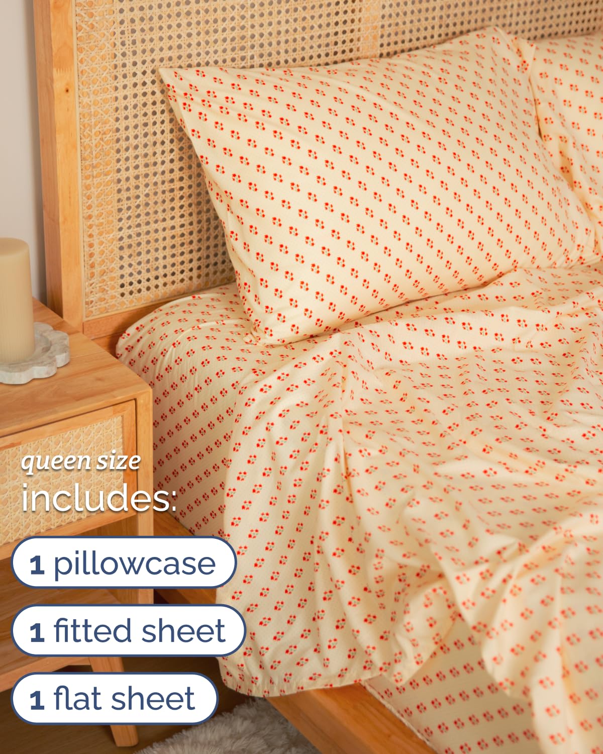 Floral Sheets - Flower Print Bed Sheet Set - 1 Flat, 1 Fitted & 2 Pillowcases w/ Deep Pockets - Comfy, Cozy, Wrinkle & Fade Free - Boho Botanical Bedding - Soft, Breathable & Cooling - Queen Size Set