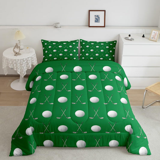 Homewish Golf Ball Comforter Set,Golf Sports Game Bedding Set for Kids Girls Women,Adults Green White Comforter,Ball Sports Quilted Duvet Set Bedroom Collection Twin Size 2Pcs