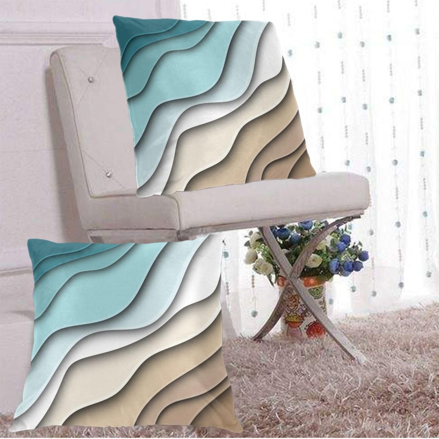 Droerfes Teal Wave Throw Pillow Covers Set of 2 Couch Pillow Case Decoration Cushion Covers for Sofa Home Living Room Bedroom Outdoor 18X18 Inch