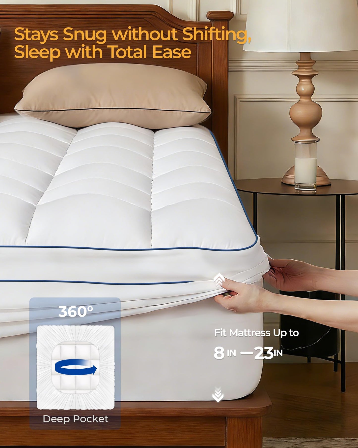 KAYFIA Full Mattress Topper,Extra Thick Mattress Pad Cover for Deep Sleep,3D+7D Snow Down Alternative Fill Overfilled Plush Pillow Top with 8-23 Inch Deep Pocket-White