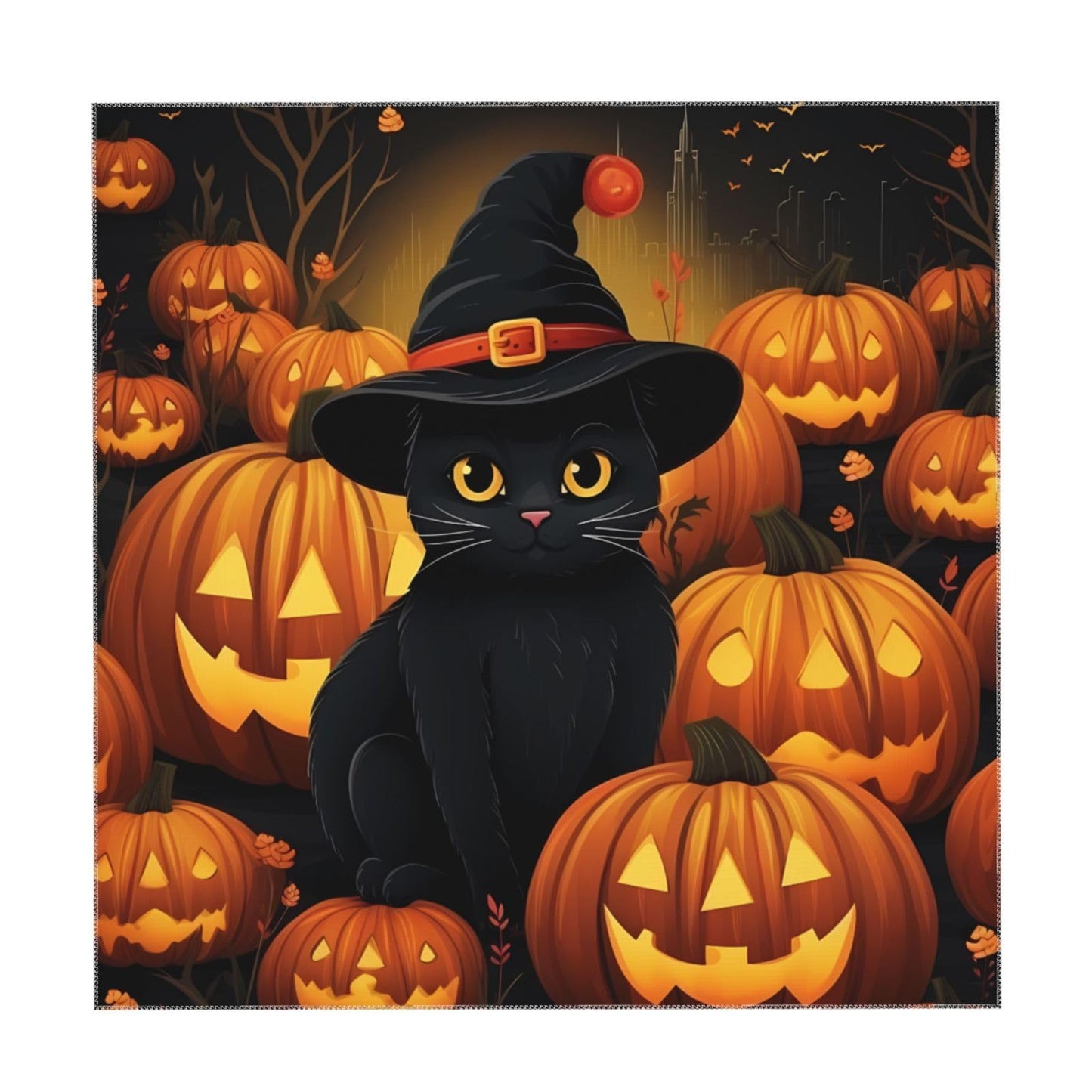 Entemne Square Table Cloth 55x55 Inch Halloween Pumpkin Pattern Cut Cat Tablecloth Washable Soft Wrinkle Free Dust Proof Card Table Cover for Tea Party Picnic Kitchen Dining Decor