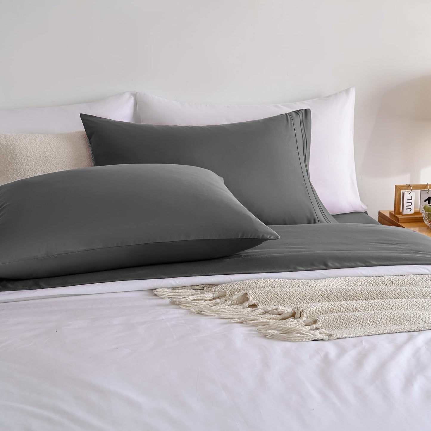 Yibeizi King Size Sheets Set Cooling Deep Pocket Bed Sheet Sets, Grey Soft Microfiber Oeko-Tex Hypoallergenic Sheets & Pillowcases Wrinkle Free Bedsheets