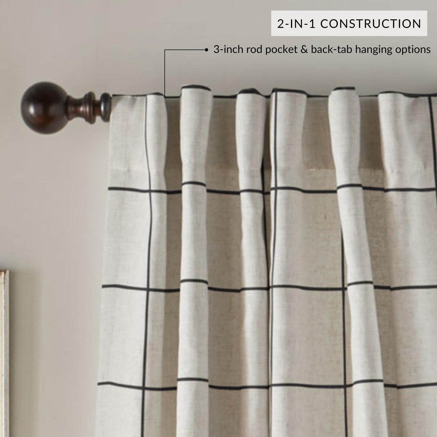 Elrene Home Fashions Brighton Windowpane Plaid Blackout Window Curtain, Living Room and Bedroom Drape with Rod Pocket Tabs, 52" x 95", 1 Panel