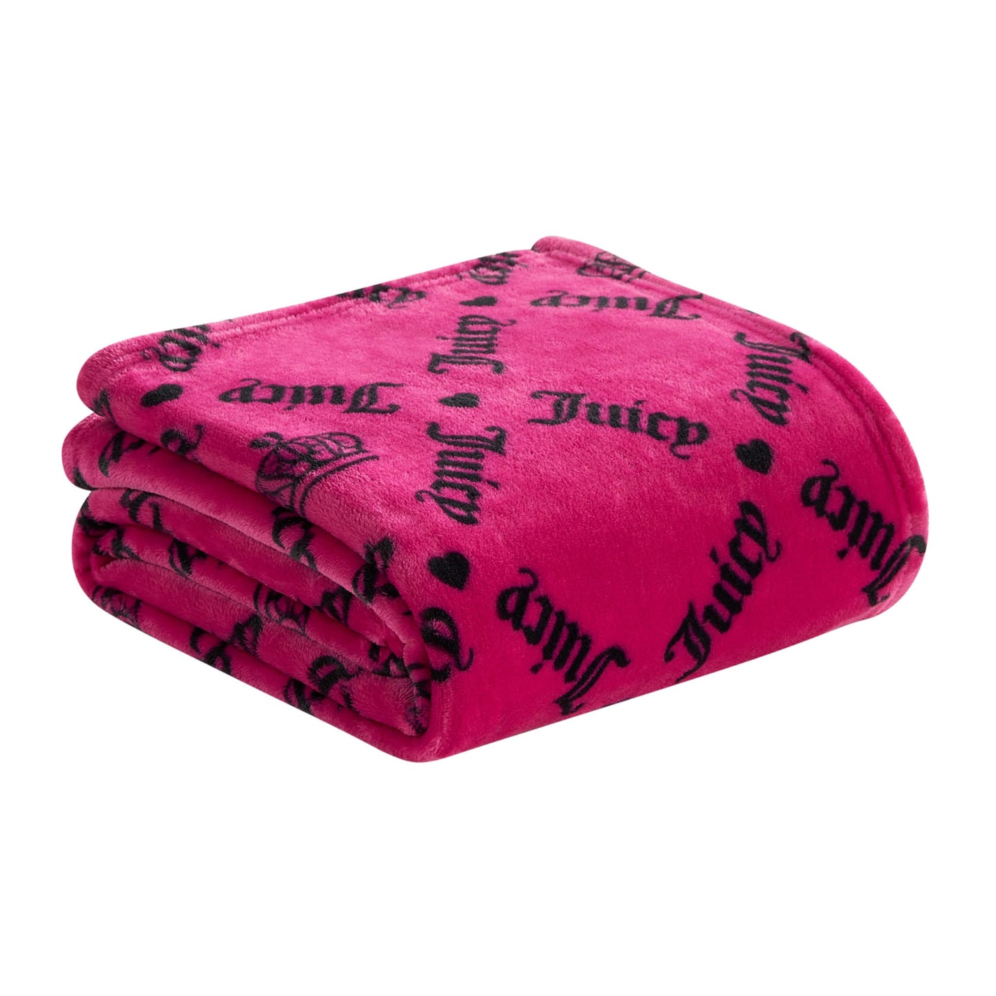 Juicy Couture Logo Crown 50" x 70" Plush Throw Blanket, Hot Pink - Decorative Blankets for Sofas, Throws for Chairs, and Beds