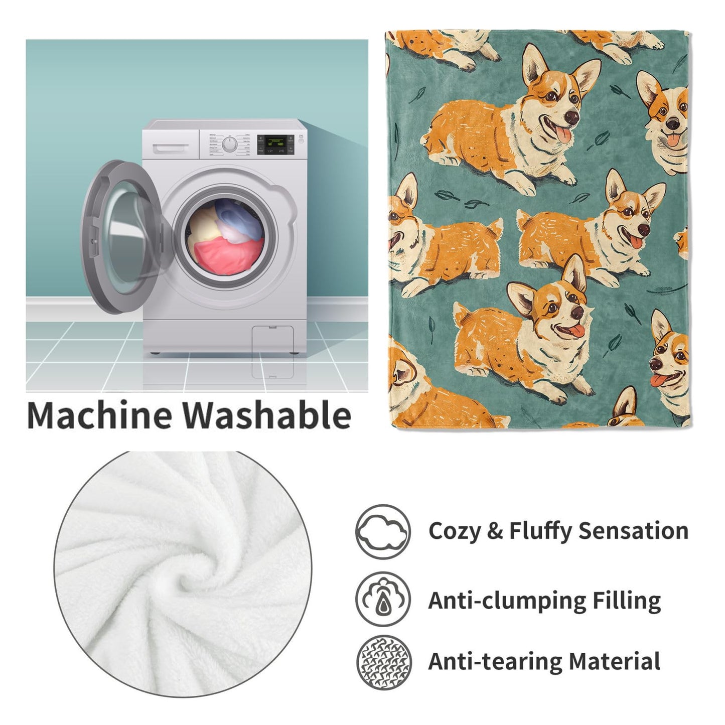VANZEV Corgi Dog Throw Blanket Gifts, Soft Cozy Fleece Blanket with Cute Corgi Print, Lightweight Warm Blanket for Kids Boys Girls Dog Lovers, Perfect for Couch Bed Sofa, 50x60 in