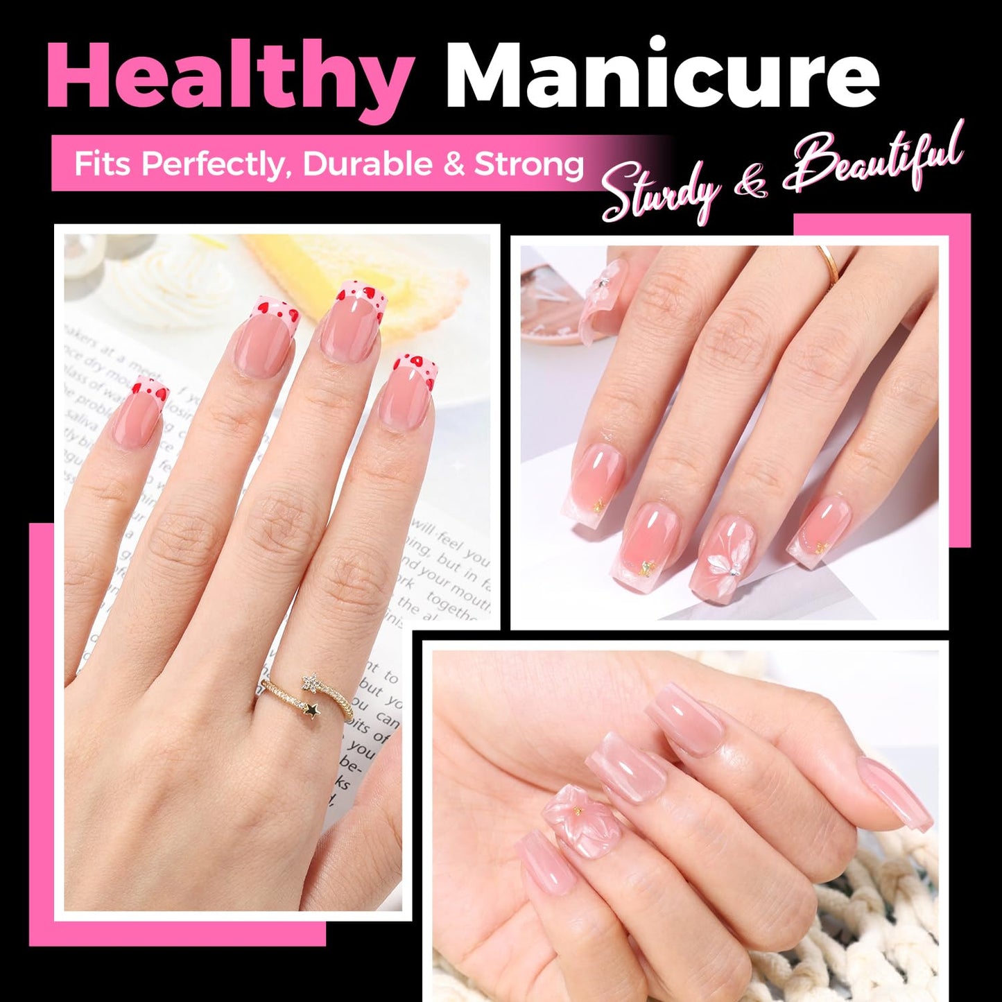 UAN GELLA Short Sharp Square Nail Tips 504pcs Short Square Press on Nails Pre Etched Acrylic Fake Nails for Full Cover Nail Tips DIY Nails Salon at Home 12 Sizes