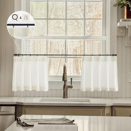 LIMON HOME Valance Curtains18 inch Length for Cafe Curtains Pinch Pleat Farmhouse Curtains for Kitchen Window 2 Curtain Panels, 10 Metal Rings, 10 Hooks