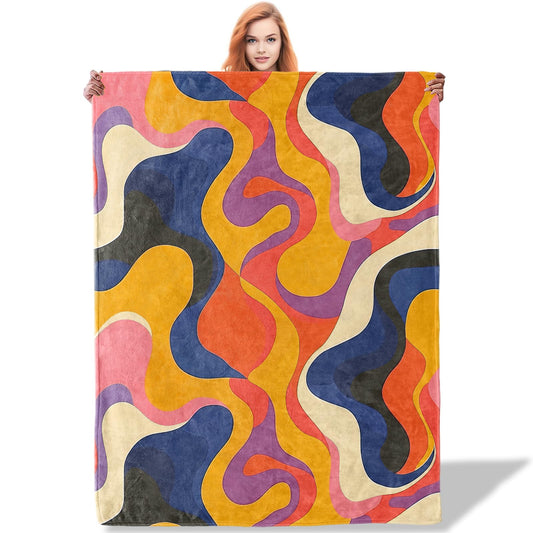Plistiz Abstract Retro Throw Blanket 60x80, Mid-Century Modern Theme Blankets for Living Room Decor, Soft Flannel Rainbow Gifts for Women