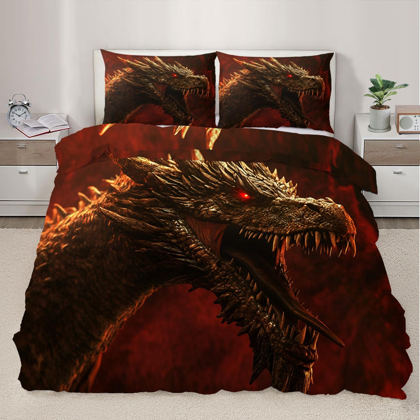 PAISUOQ Western Dragon Bedding Sets, Fantasy Animal Duvet Cover Queen, Evil Dragon Comforter Cover with Zipper Ties, 3 Pieces with 2 Pillowcases, Home Decor & Gifts