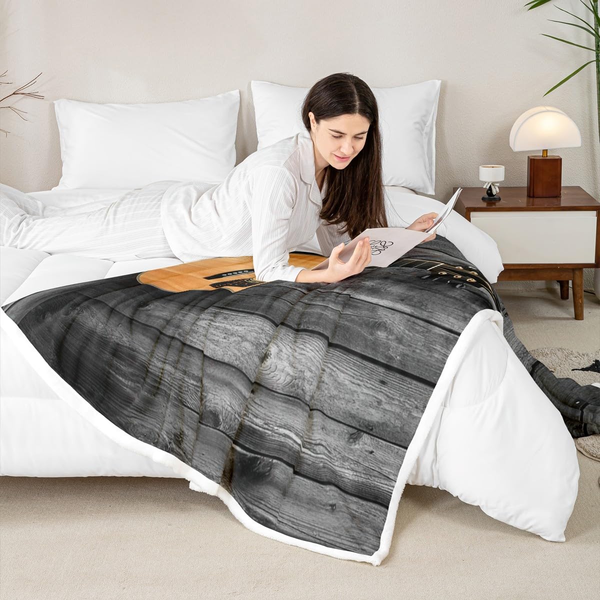 Feelyou Guitar Fleece Blankets for Kids Adults Rock Music Theme Plush Blankets and Throws 3D Guitar Print Blanket Musical Sherpa Blanket 50" x 60"