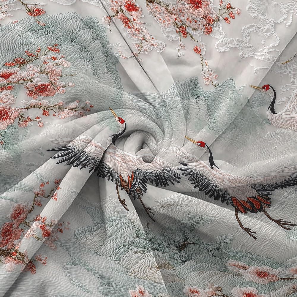 DYNH Asian Nature Landscape Crane Throw Blanket,Cherry Blossom Mountain Floral Bird Blanket for Adult Women Girls Teens, Asian Anime Plush Cozy Fuzzy Travel Blankets for Couch Bed,Multi1,50X60