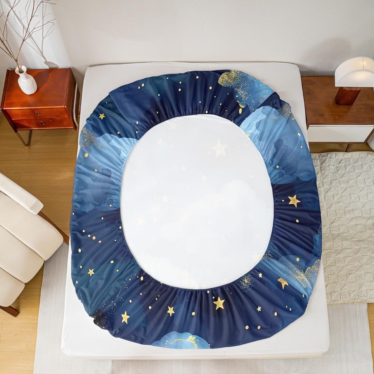 Castle Fairy Night Sky Sheet Set Trippy Starry Galaxy Bedding Set Ombre Blue Cloud Bed Sheets Teens Room Decor Navy Blue Bed Set (Twin Flat Sheet & Fitted Sheet with 1 Pillow Case)