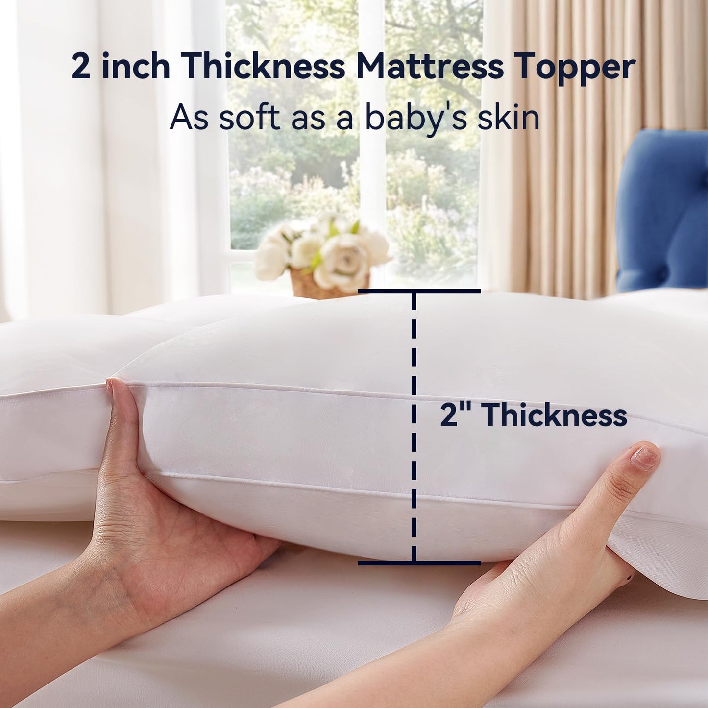 Topllen Queen Mattress Topper for Back Pain Relief – Extra Thick Pillow Top Plush Mattress Pad with Deep Pocket, Soft Pillowtop Queen Size Bed Toppers Filled Fluffy Down Alternative, White
