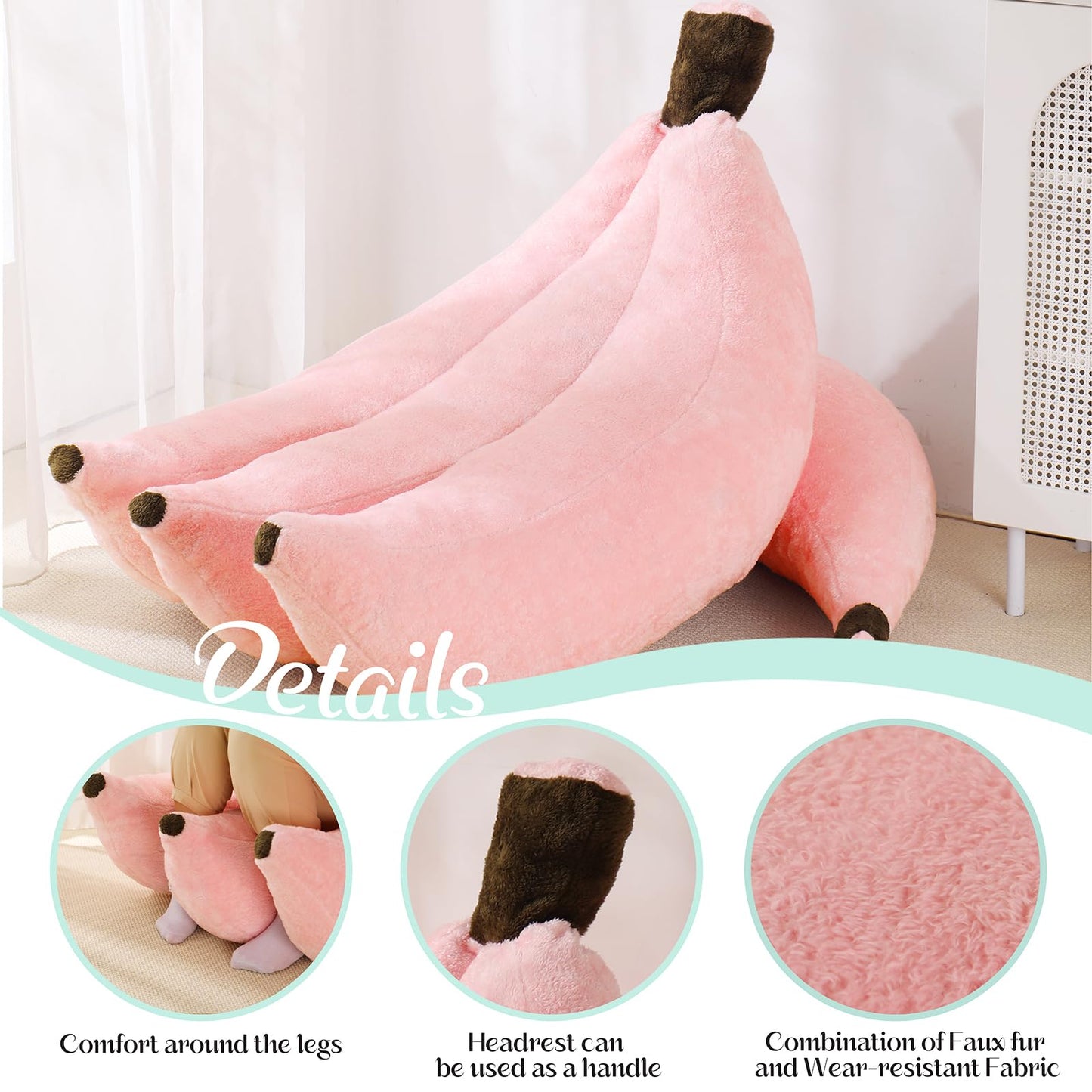 IEVENW Banana Bean Bag Chair with Ottoman, Floor Sofa Bed with Footrest, Comfy Convertible Lounger for Teens & Adults, Plush Couch for Bedroom, Living Room or Dorm, M-Pink