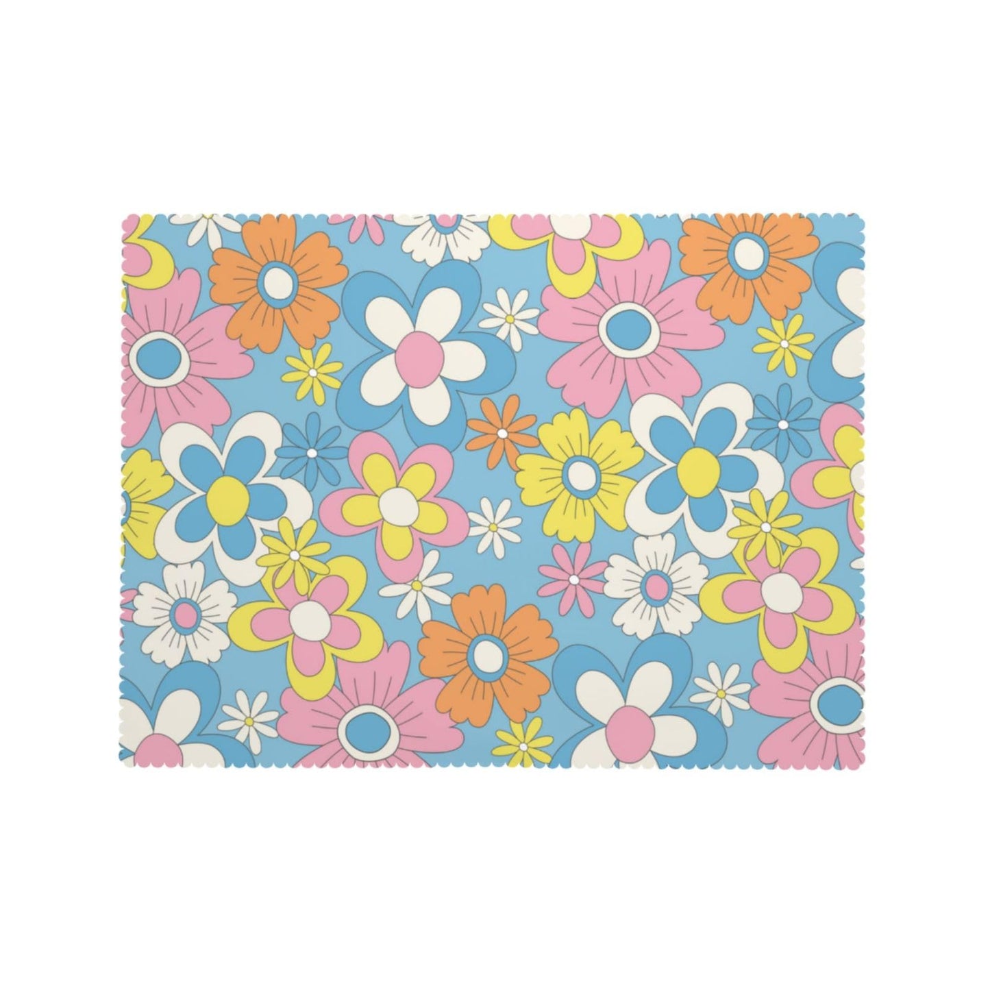 DRAVVIX Daisy Retro Groovy Rectangular Tablecloth Flower Table Cloth with Wavy Lace Decoration Polyester Table Cover for Dining, Parties 54x72 inch