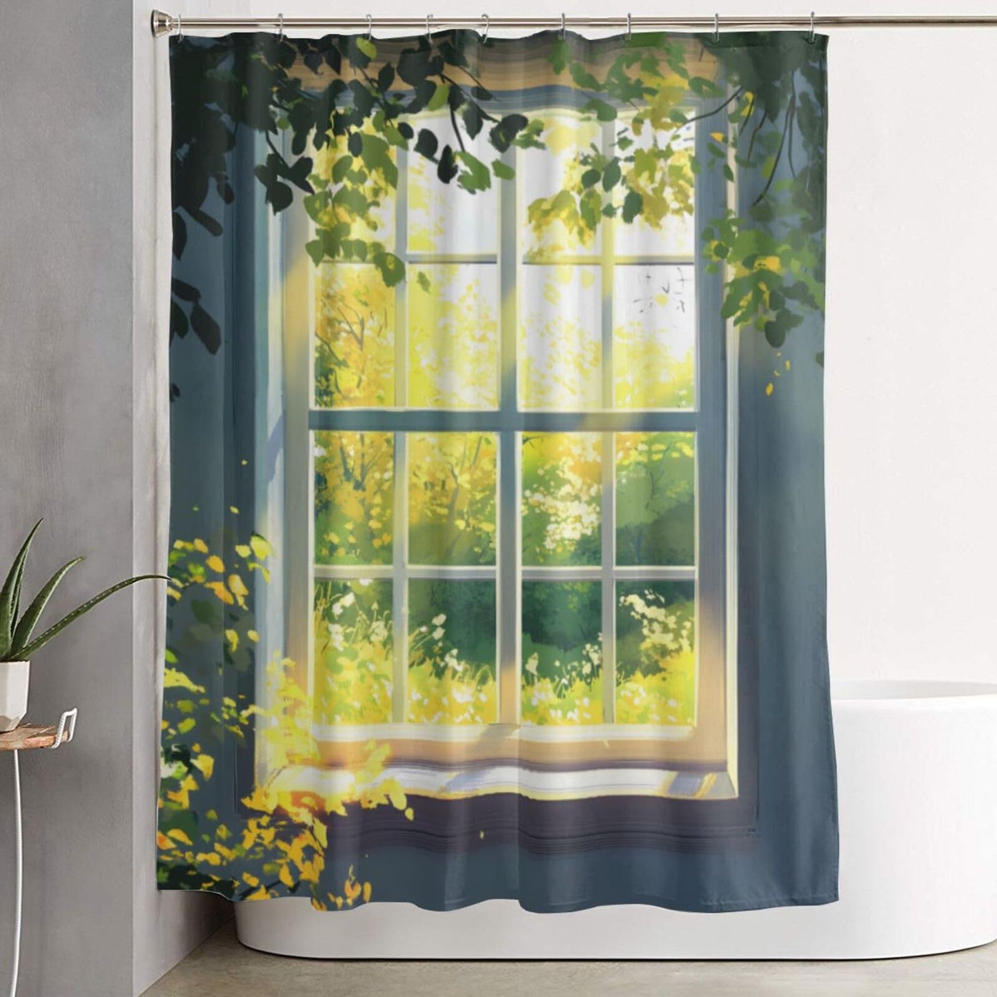 HEILIVIO Shower Curtain Window Tree Morning Waterproof Fabric Stylish Durable Bathroom Decor,Quick-Dry,60x72inches,Includes 12 Iron Hooks