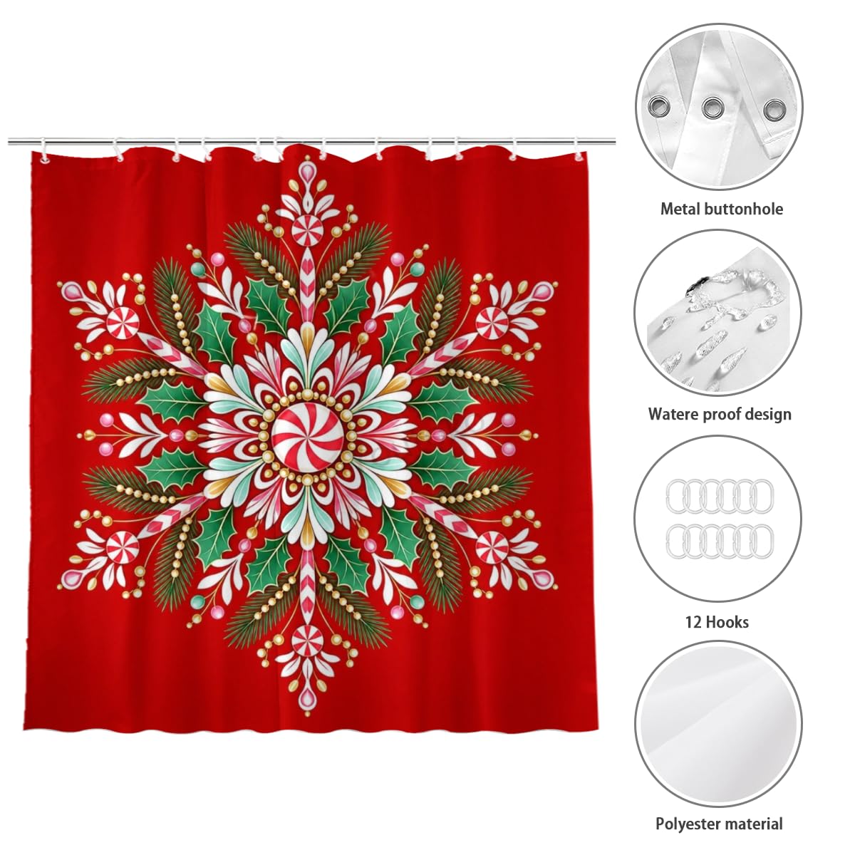 Youtoko Rose Floral Shower Curtain 72x72 Inch with 12 Hooks Polyester Decorative Bath Decor Bold Teal Pop Art Blocks Print Romantic Style for Seasonal Bathroom