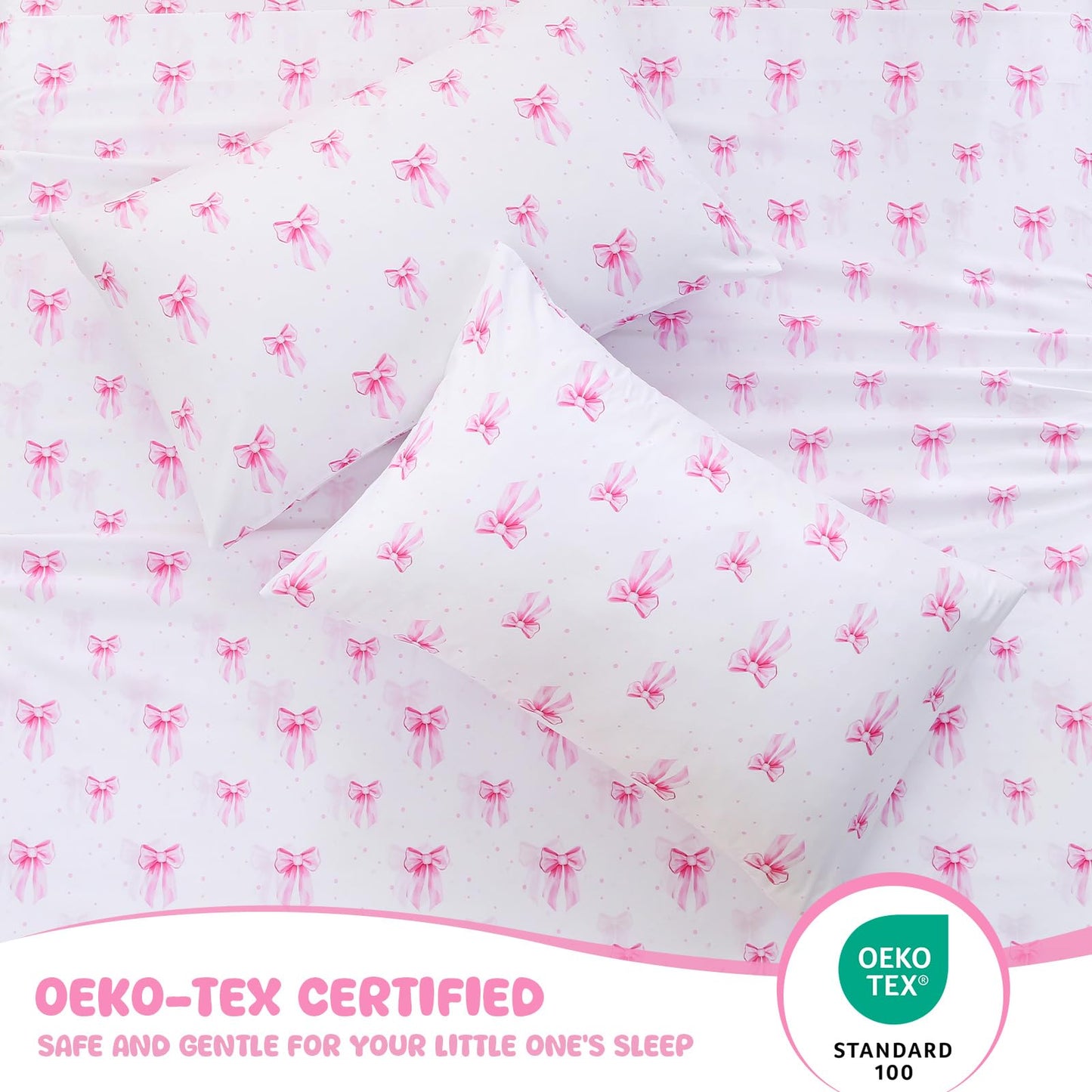 MICORAL Boho Floral Queen Sheet Set, 4-Piece Printed Botanical Bed Sheets, 16" Deep Pocket, Ultra Soft & Cooling Sheet, Oeko-TEX Certified, Pink Bow