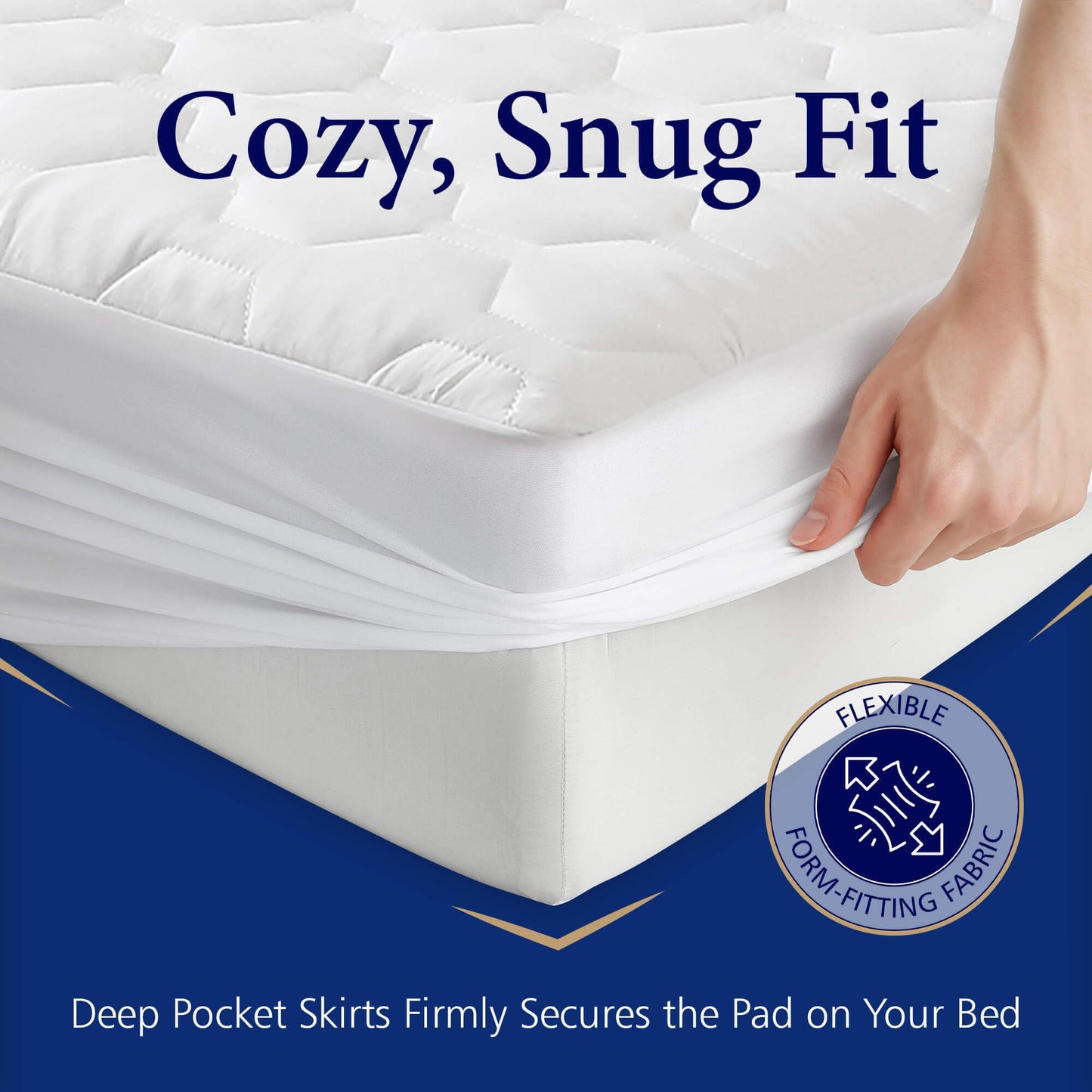 The Grand Hotel Collection Full Size Mattress Pad - Thin, Lightweight, and Breathable Mattress Pad - Ideal for Hot Sleepers & Plush Mattresses - Stretch Fits up to 15" - Easy to Wash (54 x 75)