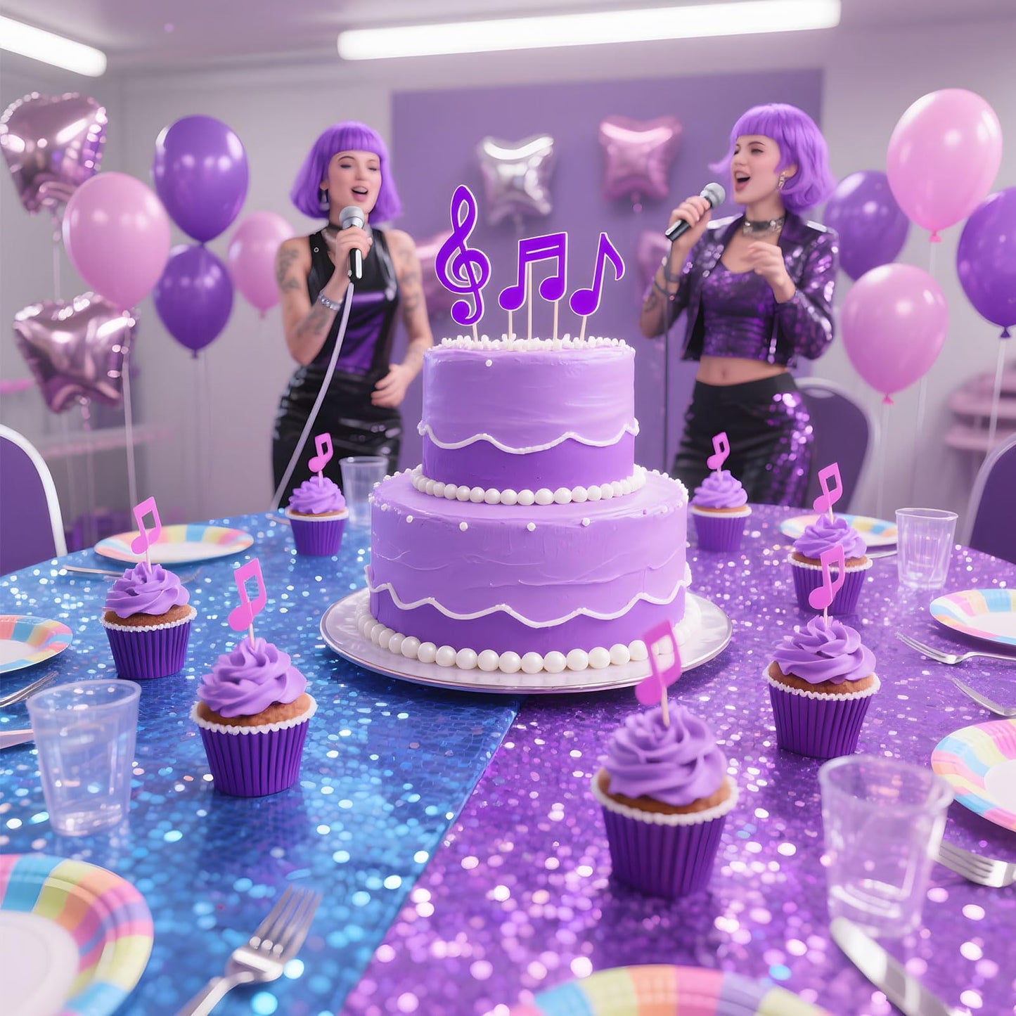 LOYIM 3 Pcs Kpop Holographic Tablecloth for Birthday Party Pink Purple Blue 54"x108" Witch and Princess Themed Movie Decoration Wedding Iridescent Metallic Plastic Glitter Laser Table Covers