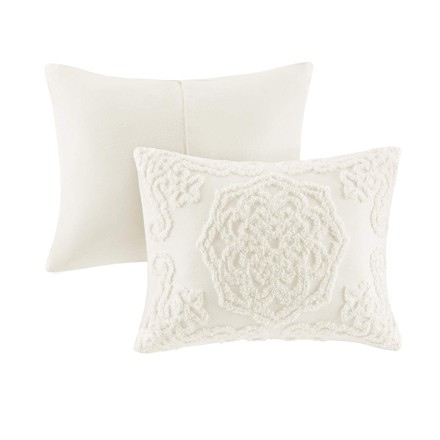 Madison Park Laetitia Lightweight 100% Cotton Quilt Set, Breathable Chenille Tufted, Shabby Chic Boho Medallion Design, Sham, Floral Ivory w/ Tassels, King/California King (104 in x 92 in) 3 Piece